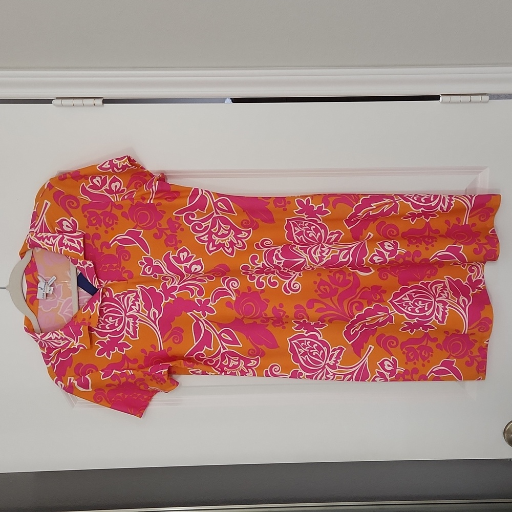 Bright Pink & Orange Floral Polo Dress